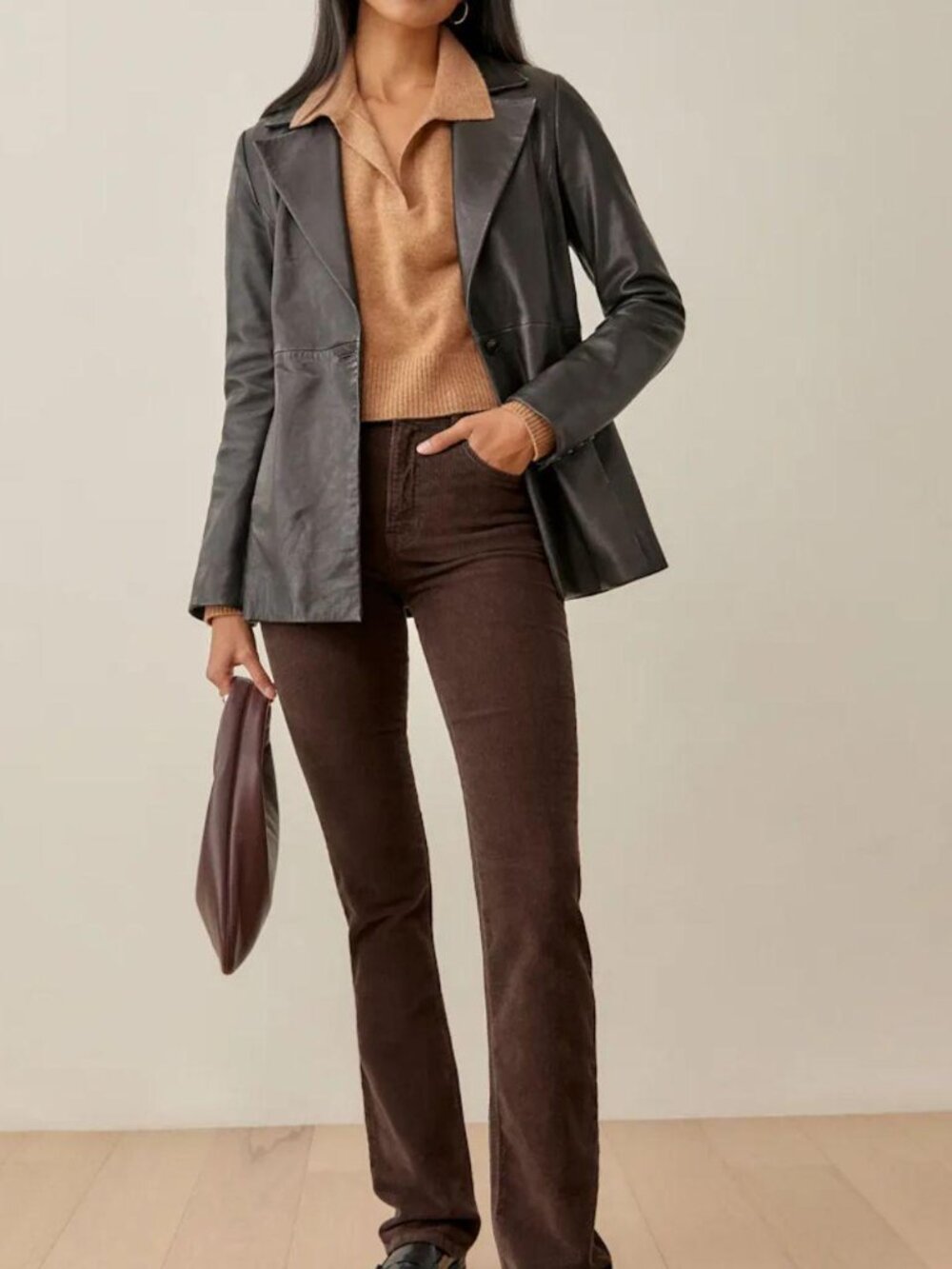 Reformation Peyton High-Rise Bootcut Corduroy Pants in Café